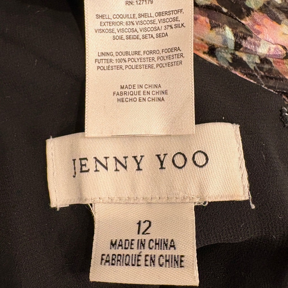 Jenny Yoo Naia Floral Burnout Silk Blend Off Shoulder Maxi Dress Black Multi 12 - Picture 12 of 12